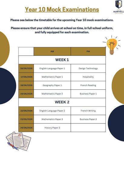 Year 10 Mock Examinations